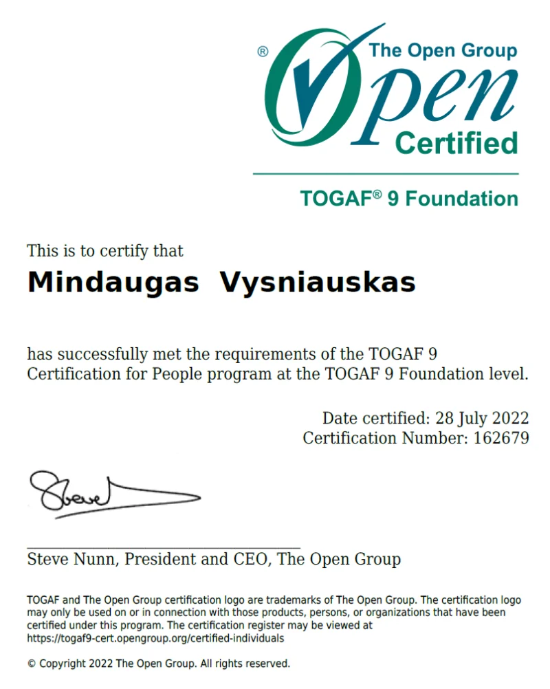 M.Vysniauskas TOGAF 9 Foundation Certificat