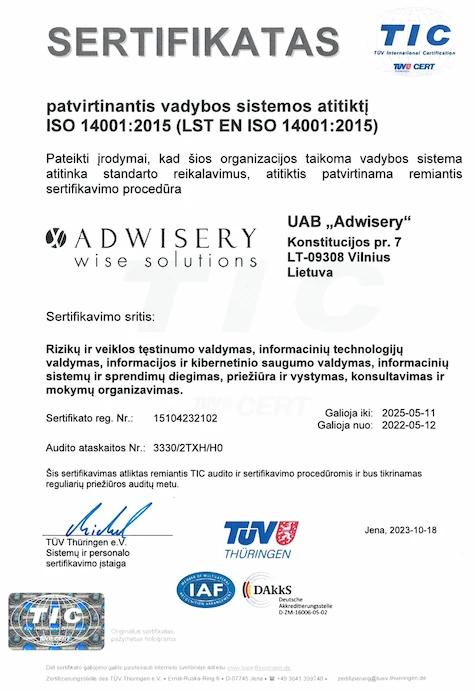 Adwisery - ISO 14001 sertifikatas