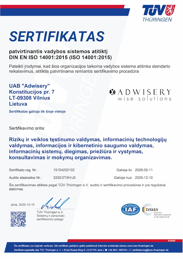 Adwisery - ISO 14001 sertifikatas